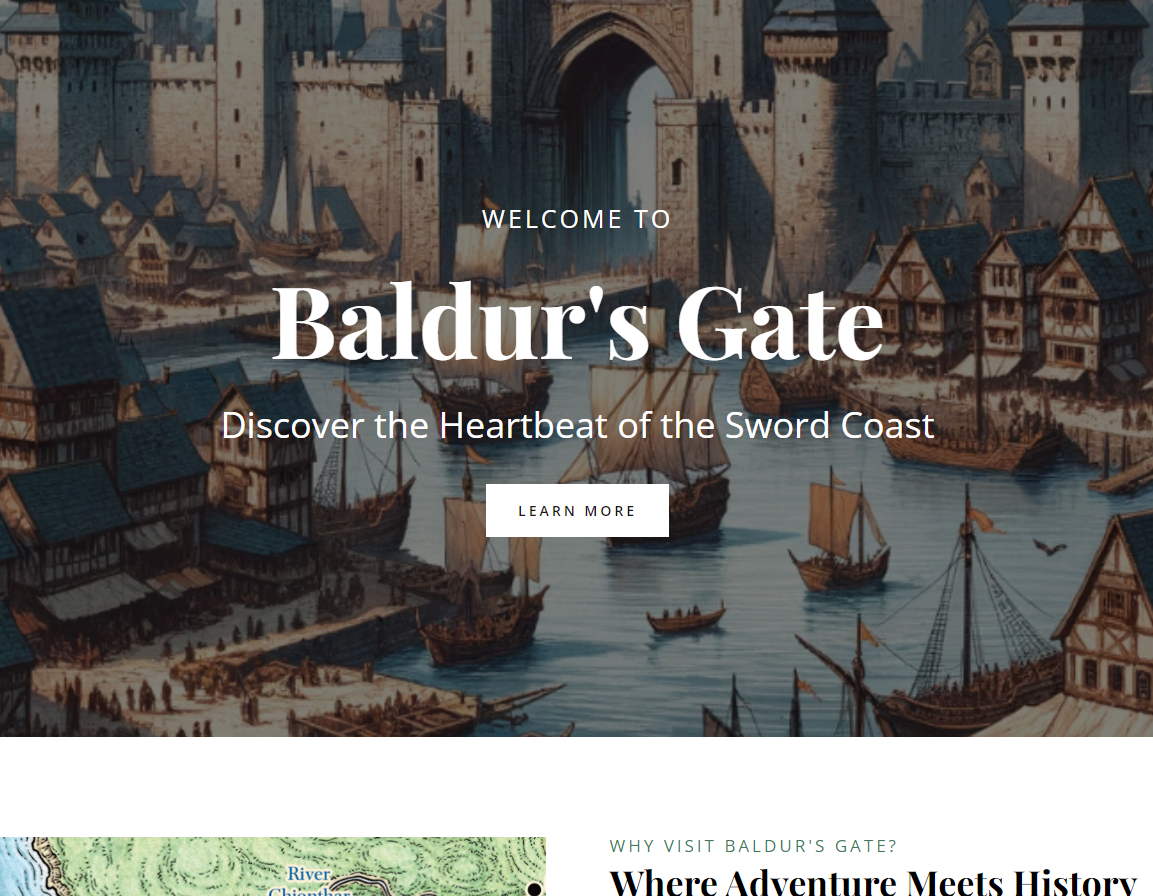 screenshot of a travel website about the fictional place Baldur's Gate